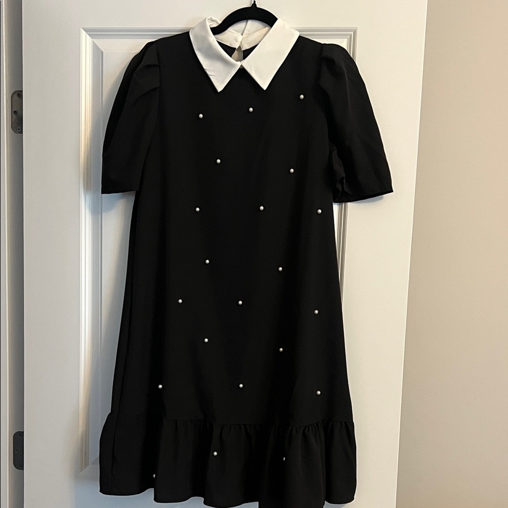 SHEIN Black Midi Dress with White Collar - Picture 2 of 6